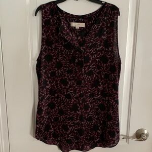 LOFT Women's Black and Purple Patterned Blouse